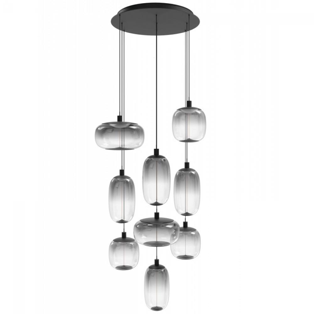 Monaco 9-Light Multi Pendant in Black with Gradient Smoke Glass