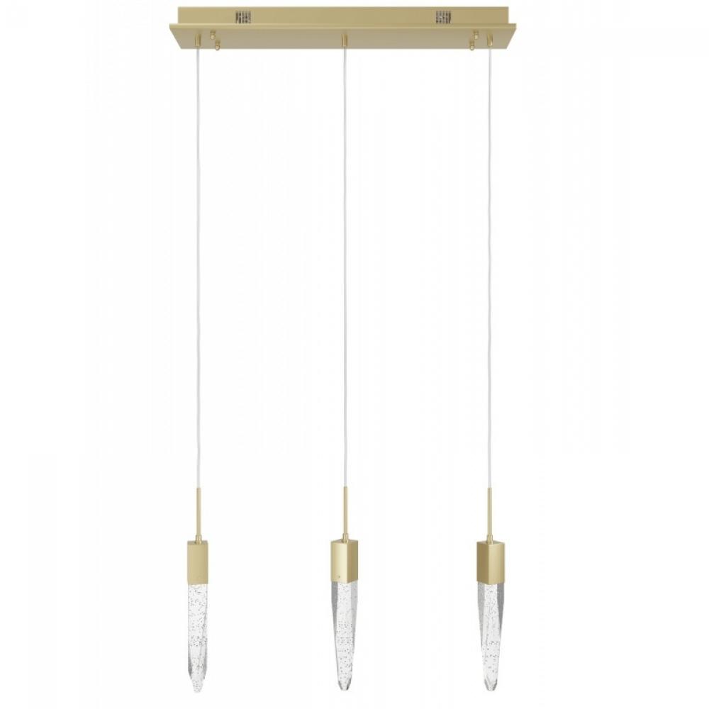 Aspen  32" Linear  Multi  Pendant in Brushed Brass and Bubbled Crystal