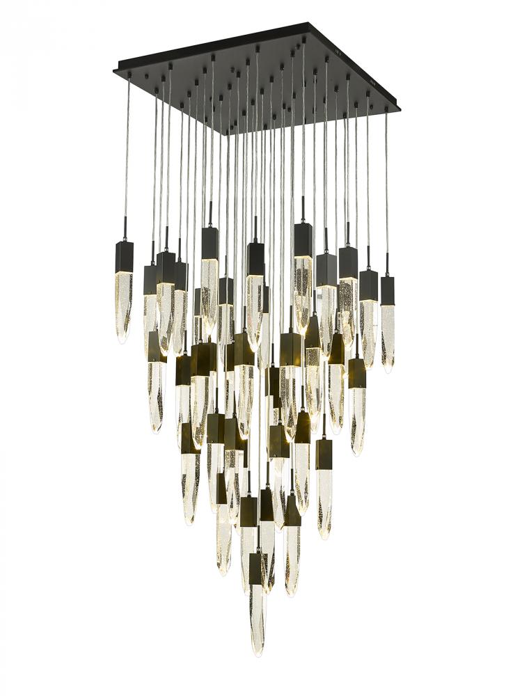 Aspen  41 Light Multi  Pendant in Bkack with Bubbled Crystal