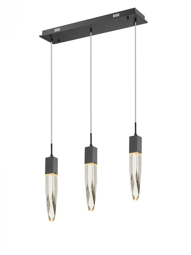 Aspen  32" Linear  Multi  Pendant in Black and Bubbled Crystal