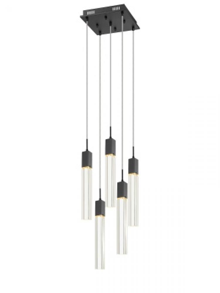 The Original Glacier Collection 5 Light Multi Pendant in Black with Clear Crystal