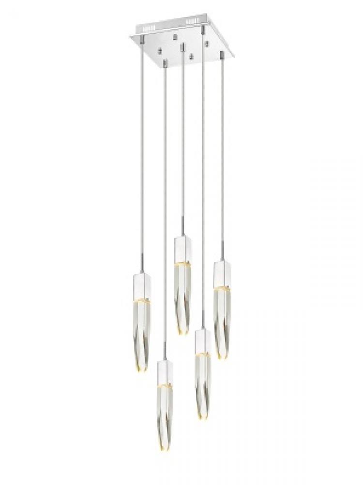 Aspen  5 Light Multi  Pendant in Polished Chrome with Clear Crystal