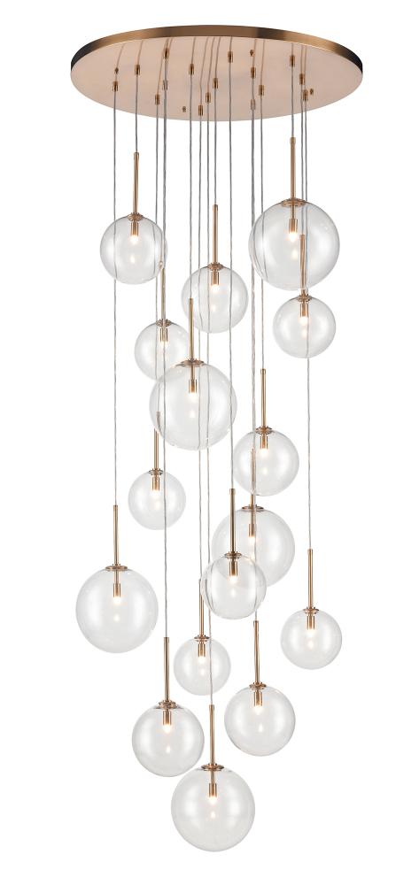 Delilah 16-Light Multi Pendant in Aged Brass with Clear Glass