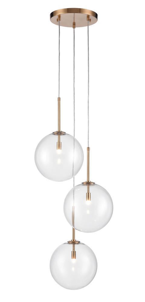 Delilah 3-Light Multi Pendant in Aged Brass with Clear Glass
