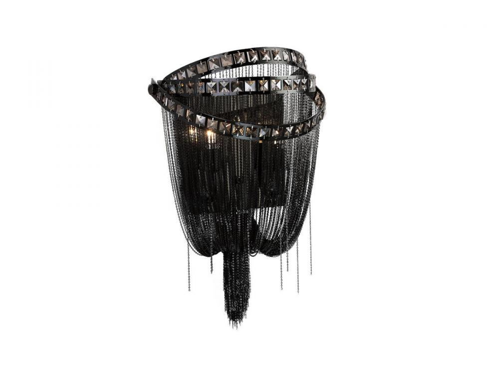 Wilshire Blvd. Black Chrome Chain And Smoke Crystal Wall Sconce