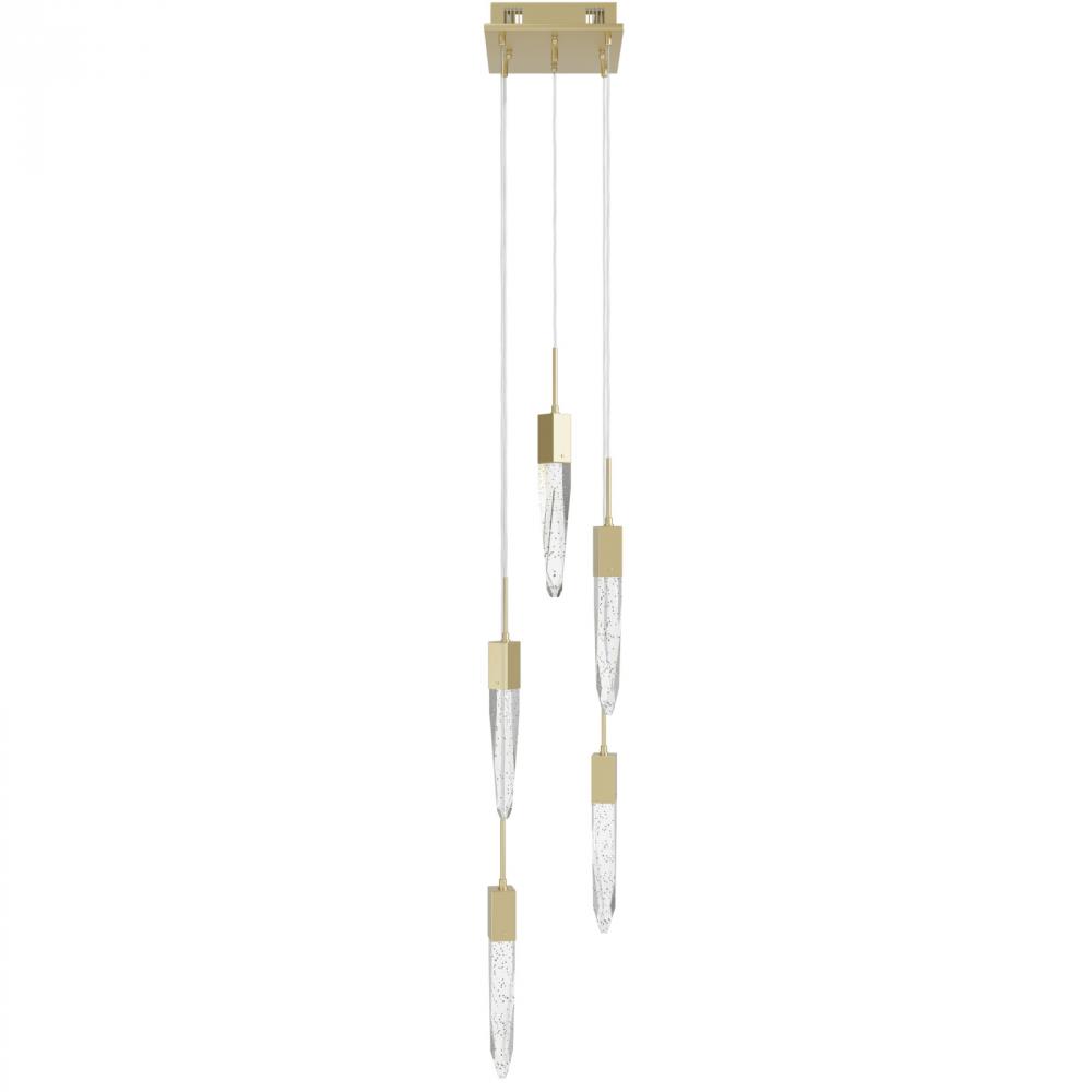 Aspen  5 Light Multi  Pendant in Brushed Brass with Bubbled Crystal