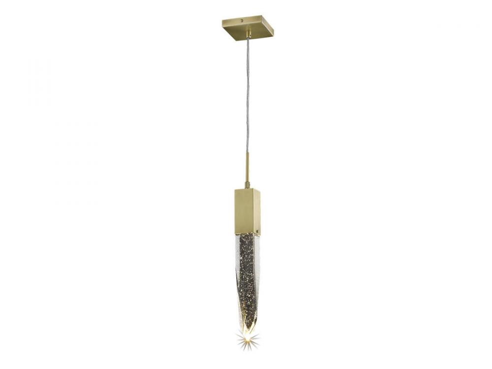 Aspen Collection Single Pendat in Brushed Brass with Bubbled Crystal