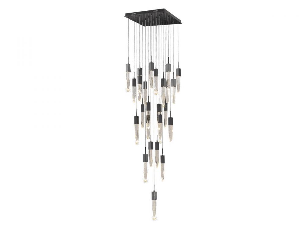 Aspen  25 Light Multi  Pendant in Dark Bronze with Bubbled Crystal