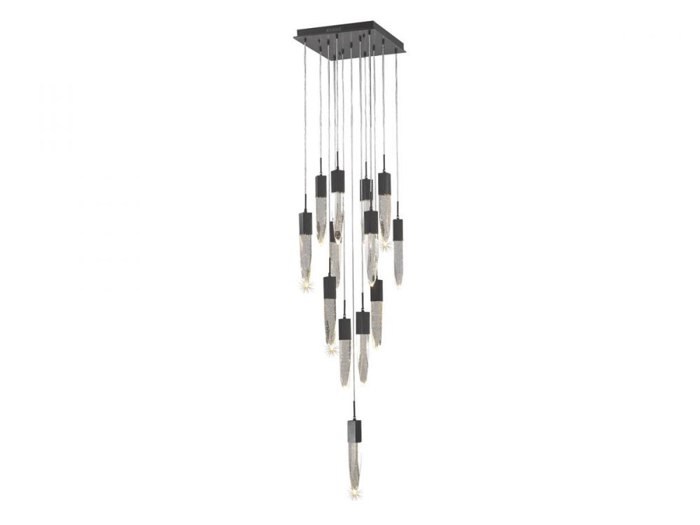 Aspen  13 Light Multi  Pendant in Dark Bronze with Bubbled Crystal