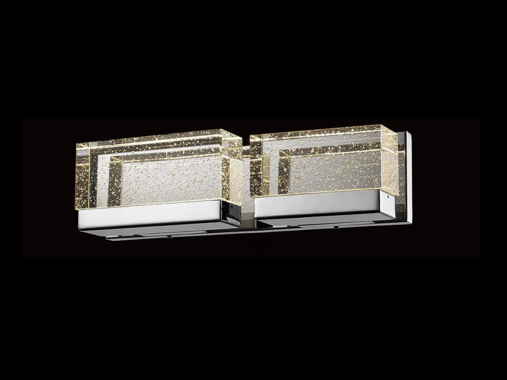 The Original Glacier Avenue 18" LED Vanity Bath Bar in Polished Nickel with Bubbled Crystal Shad