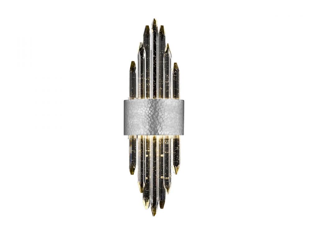 Aspen 22"  LED Wall  Sconce in Hammered Polished Nickel with Bubbled Crystal