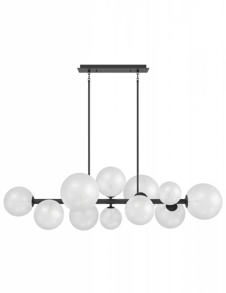 Delilah  58" Chandelier in Black with Frosted White Glass