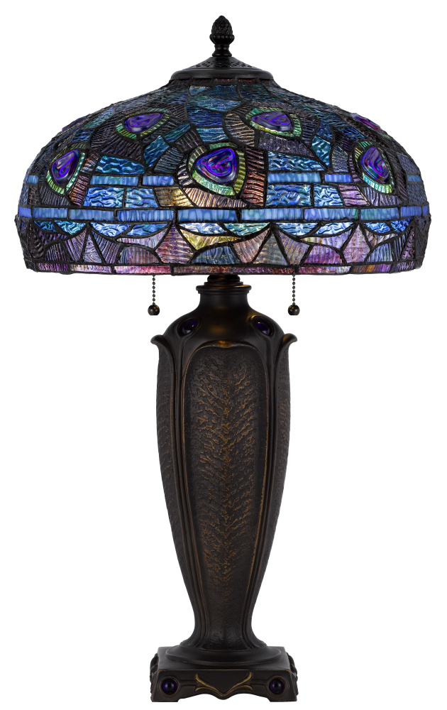 60W x 2 metal/resin Tiffany table lamp with pull chain switches