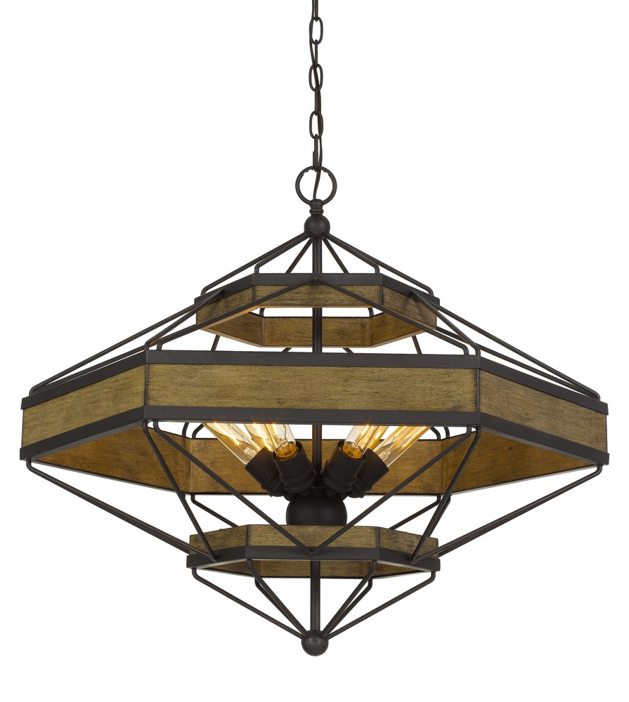 Alicante 60W X 6 Pine Wood/Metal Chandelier (Edison Bulbs Not included)