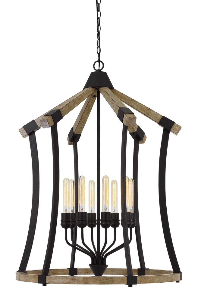 Dali 60W X 8 Metal/Pine Wood Chandelier (Edison Bulbs Not included)
