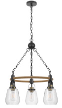 CAL Lighting FX-3824-3 - 60W x 3 Kavala metal chandelier with burlap accent and glass shades