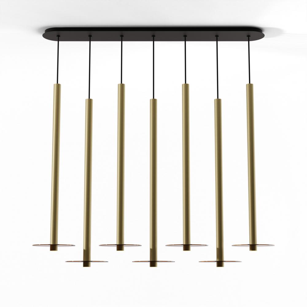 Combi Pendant 36" Linear 7 Combo Brass with Matte Black Canopy