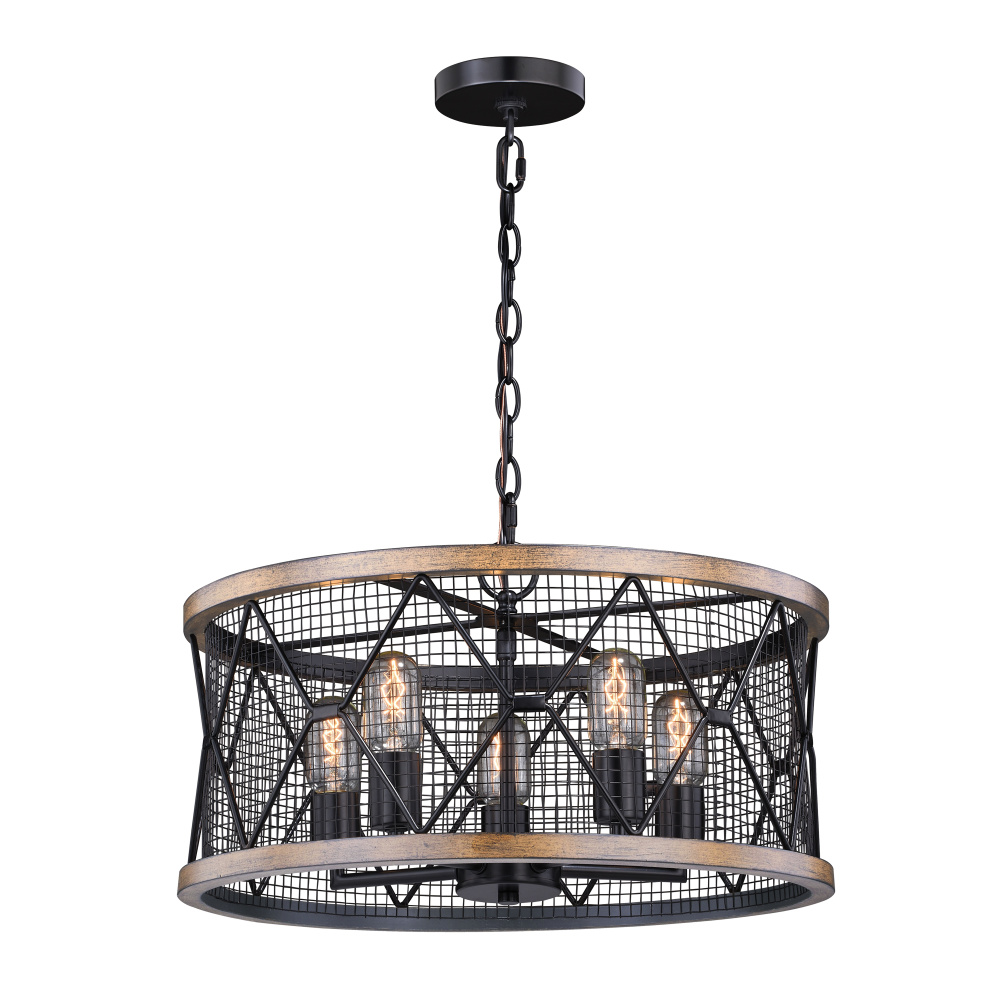 Bremerton 5 Light Chandelier Black and Burnished Teak
