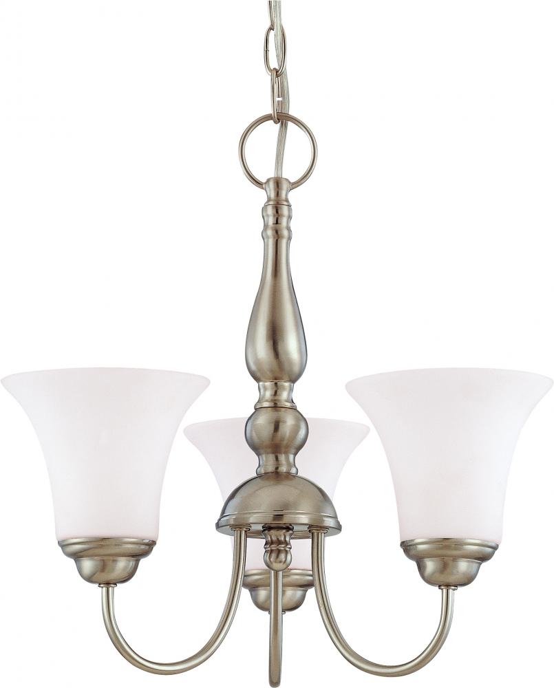 3-Light Brushed Nickel Chandelier with White Satin Glass and (3) 13W GU24 Bulbs Included