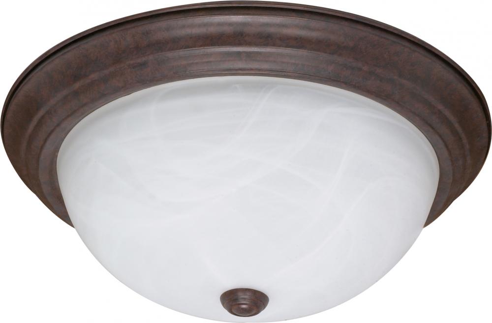 3 Light; 15 in.; Flush Mount; Alabaster Glass; Old Bronze Finish