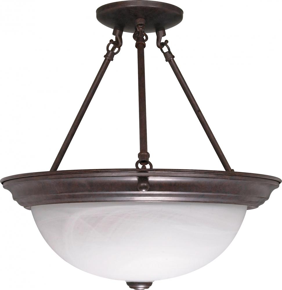 3 Light; 15 in.; Semi-Flush; Alabaster Glass; Old Bronze Finish