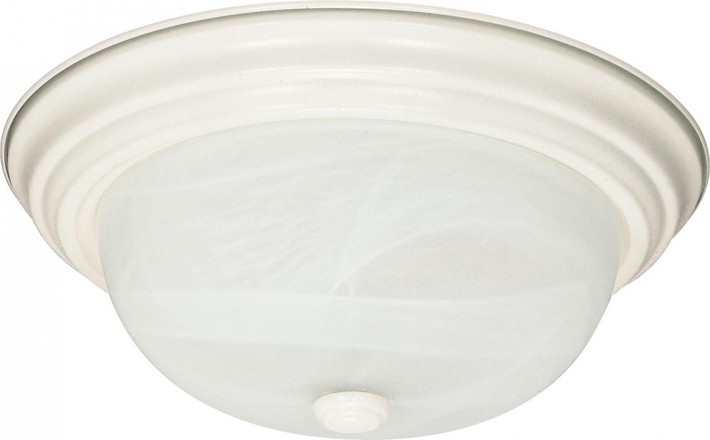 2 Light; 13 in.; Flush Mount; Alabaster Glass; Textured White Finish