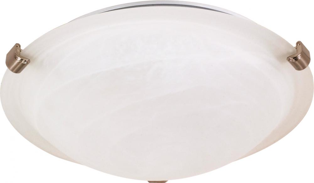 2 Light; 16 in.; Flush Mount; Tri-Clip with Alabaster Glass; Brushed Nickel Finish
