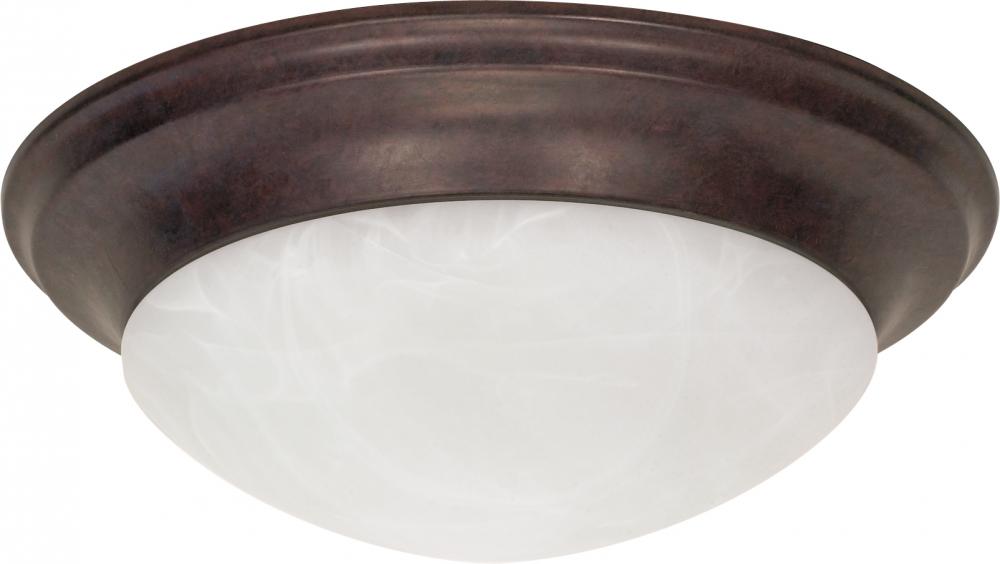 3 Light; 17 in.; Flush Mount; Twist and Lock with Alabaster Glass; Old Bronze Finish