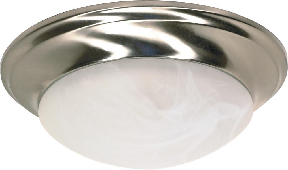 1 Light; 12 in.; Flush Mount; Twist and Lock with Alabaster Glass; Brushed Nickel Finish