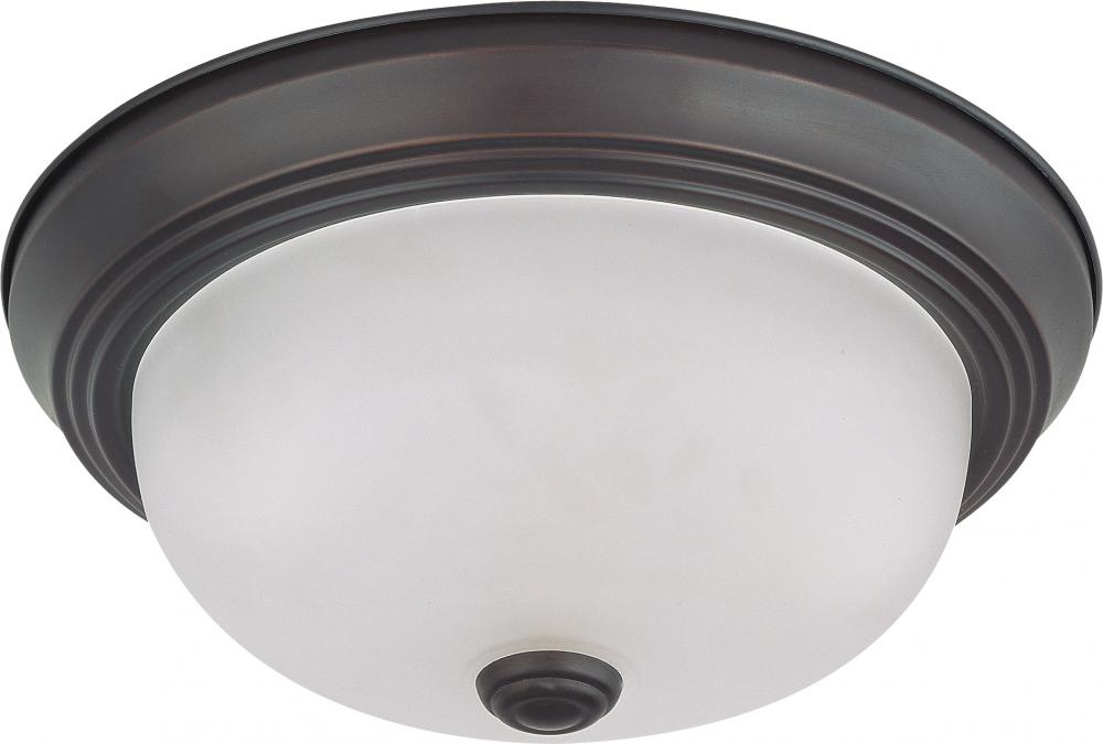 2 Light; 11 in.; Flush Mount with Frosted White Glass; Mahogany Bronze Finish