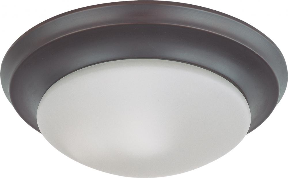 1 Light; 12 in.; Flush Mount Twist and Lock with Frosted White Glass; Mahogany Bronze Finish