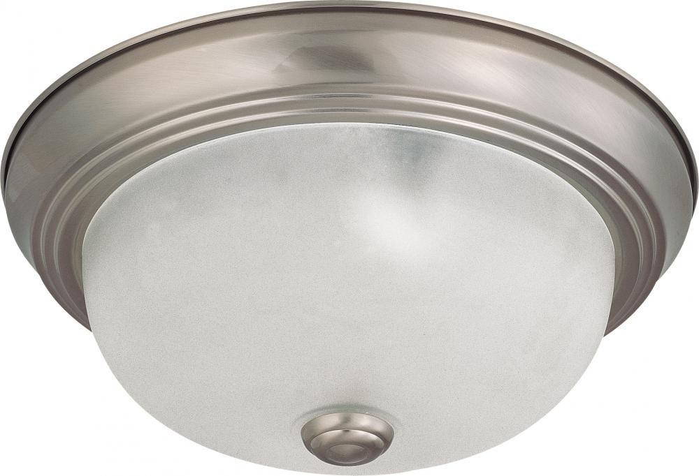 2 Light; 11 in.; Flush Mount with Frosted White Glass; Brushed Nickel Finish