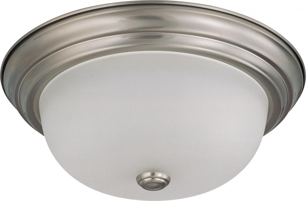 2 Light; 13 in.; Flush Mount with Frosted White Glass; Brushed Nickel Finish