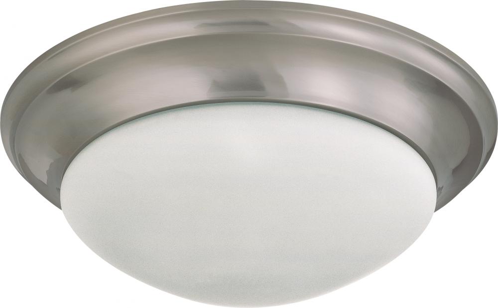 3 Light; 17 in.; Flush Mount Twist and Lock with Frosted White Glass; Brushed Nickel Finish