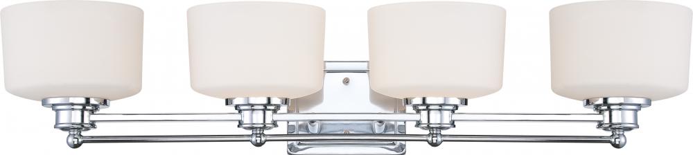 Soho; 4 Light; Vanity Fixture with Satin White Glass; Polished Chrome Finish