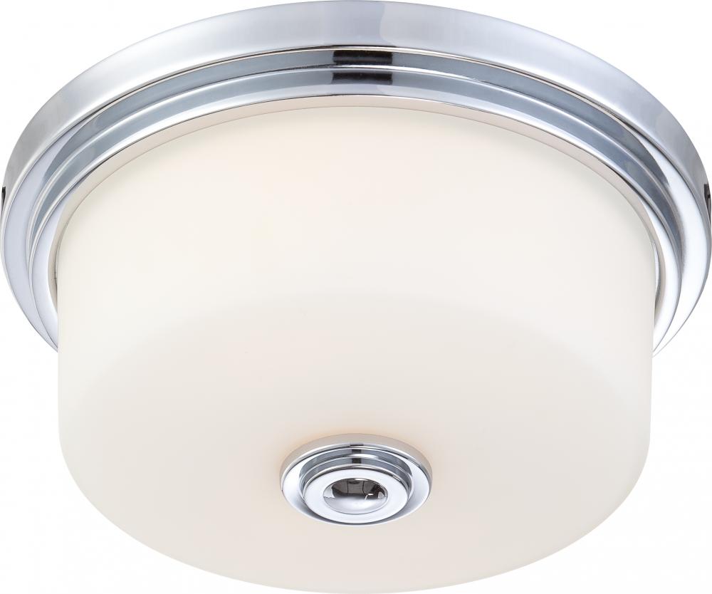 Soho; 2 Light; Medium Flush Fixture with Satin White Glass; Polished Chrome Finish