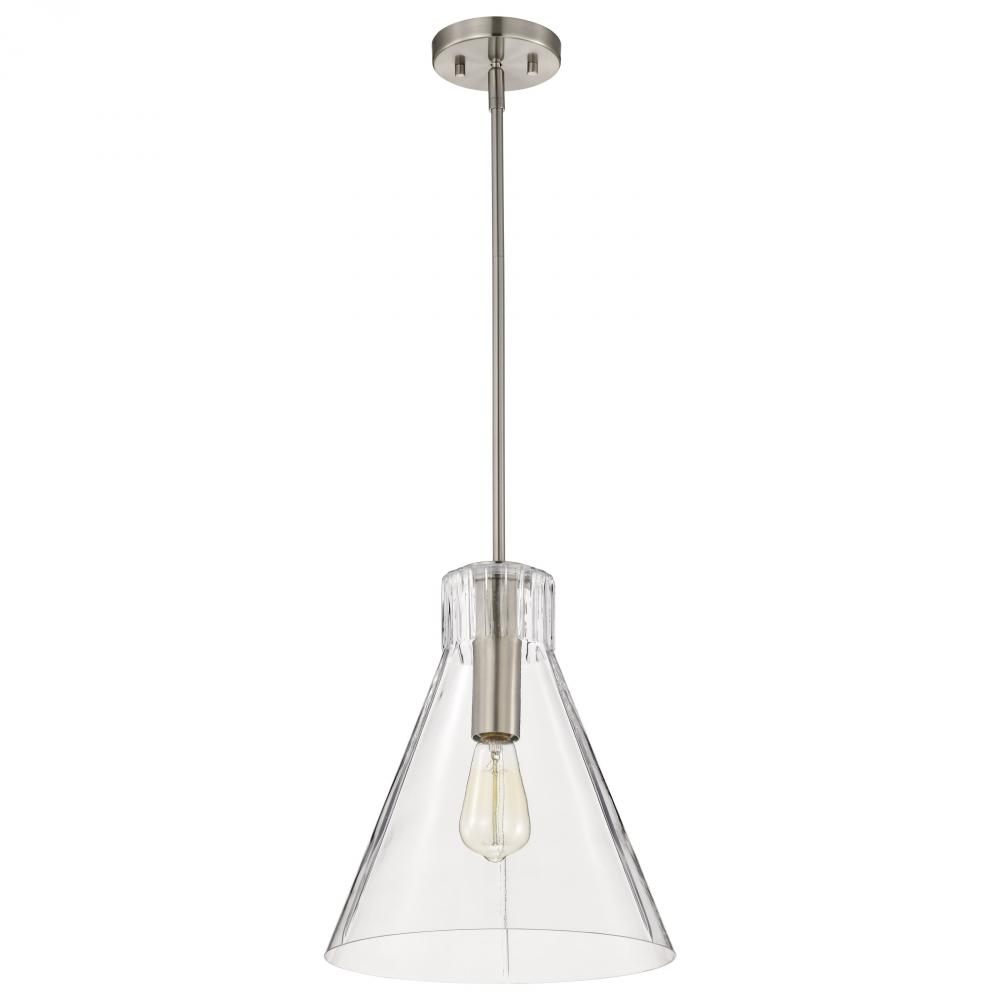 Gianna; 1 Light Medium Pendant; Brushed Nickel Finish; Clear Glass