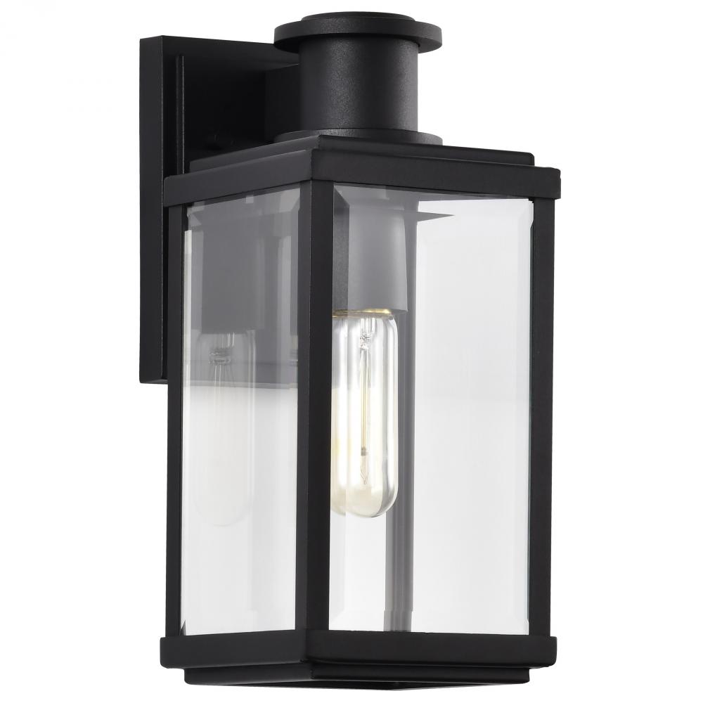 Luca; Small Outdoor Lantern; Sand Black Finish; Clear Beveled Glass
