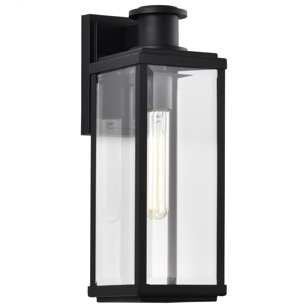 Luca; Medium Outdoor Lantern; Sand Black Finish; Clear Beveled Glass