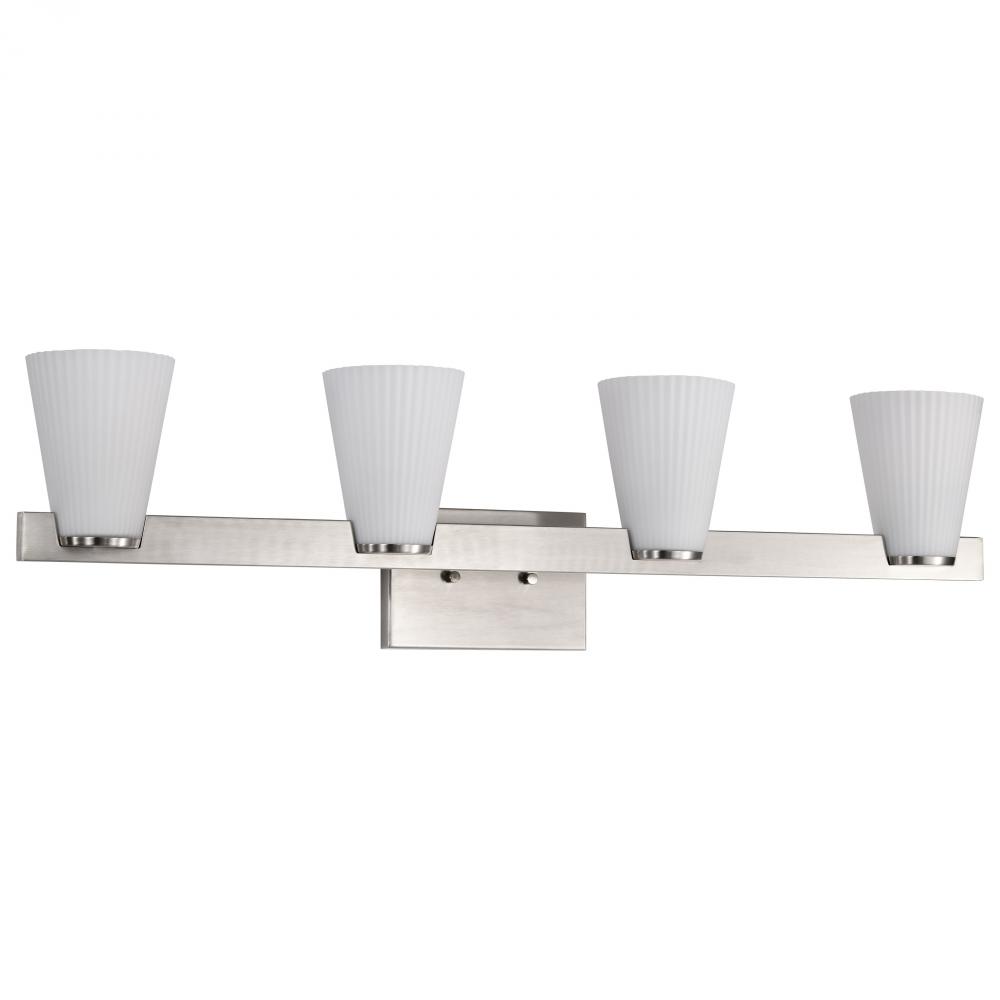 Royale; 4 Light Vanity; Burnished Brass Finish; Ribbed White Glass