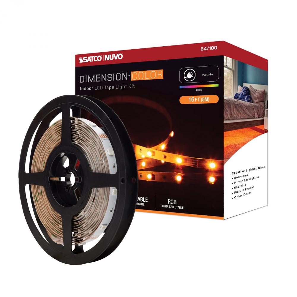 Dimension Color; Tape Light strip; 16 ft.; RGB; Plug connection; White Finish