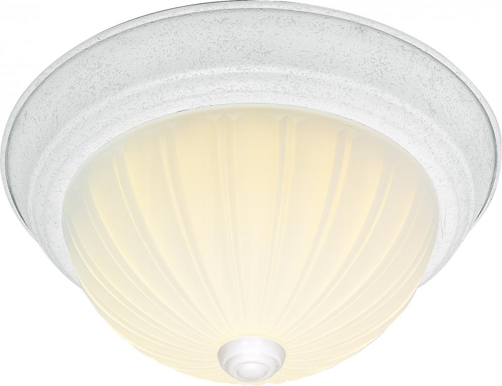 2 Light - 13" Flush with Frosted Melon Glass - Textured White Finish
