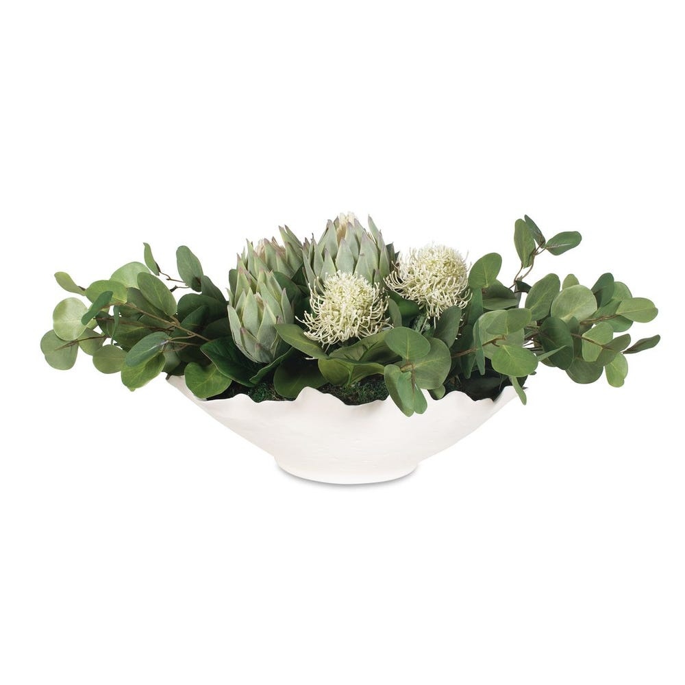 Uttermost Protea Blooms White Bowl Centerpiece