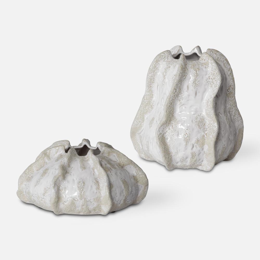 Uttermost Urchin Textured Ivory Vases Set/2